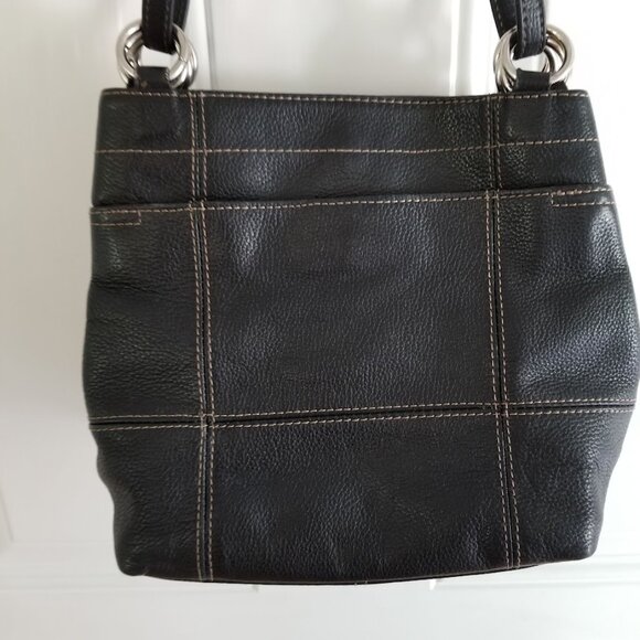 Vtg Tignanello Black Pebbled Leather Convertible Bag Tote Crossbody Bucket - Picture 4 of 15